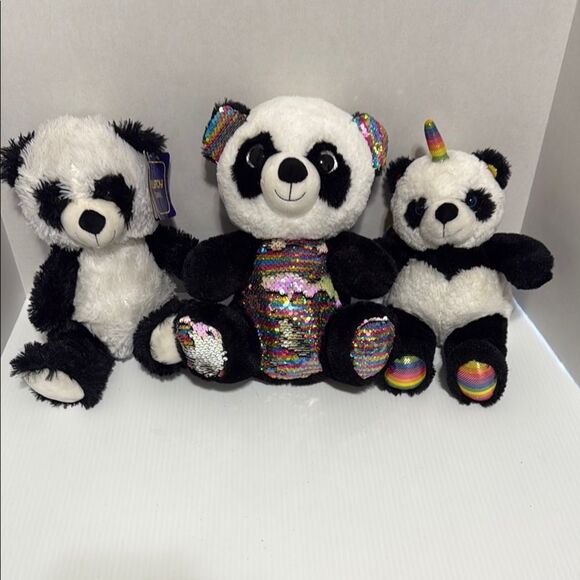 3 piece bundle Colorful Panda Plush Toy Set stuffed animal teddy bears - Picture 3 of 3